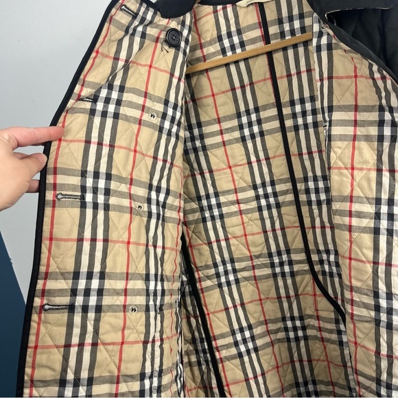 BURBERRY London QUILTED JACKET WOMENS Small BLACK Button Nova Double Breast - Picture 6 of 16